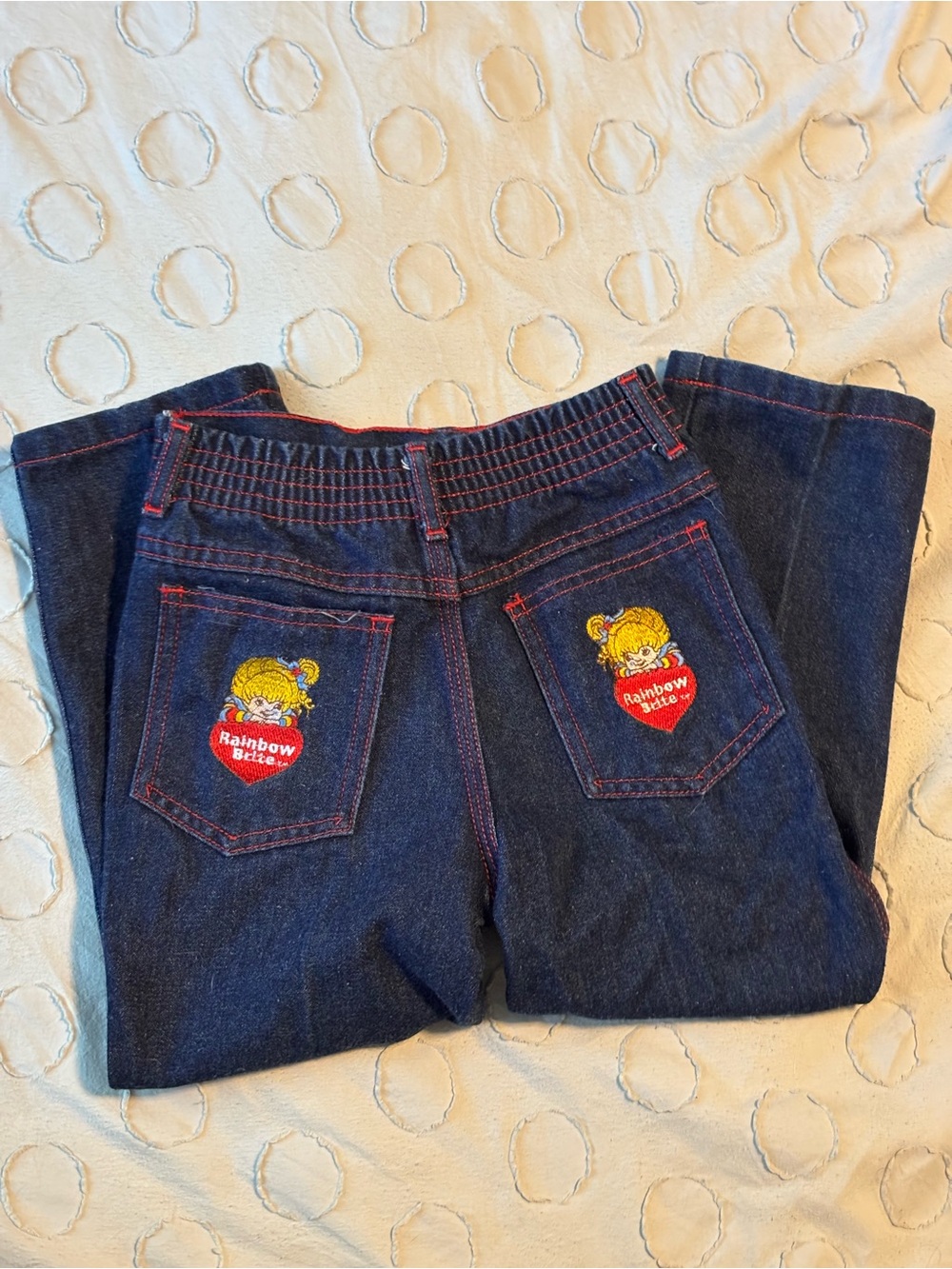 Vintage 1983 Dobie Girls Rainbow Bright Blue Jeans Kids 5 Pants Red Stitching